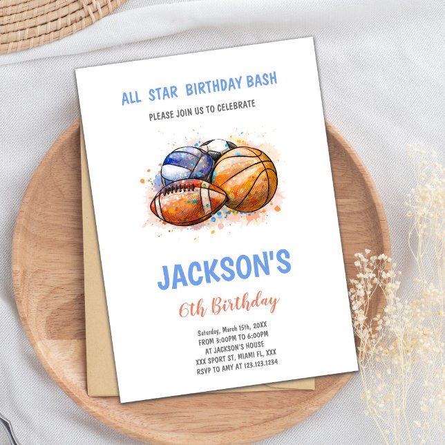 Editable Multi-Sport-Party Einladung für Jungen (Paint Sports Birthday Invitations)