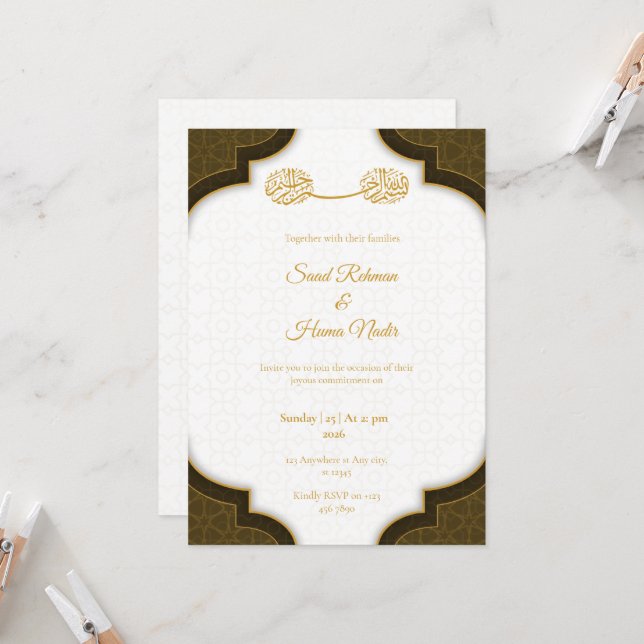 Editable Muslim wedding invitation Nikkah invite Einladung (Vorderseite/Rückseite Beispiel)