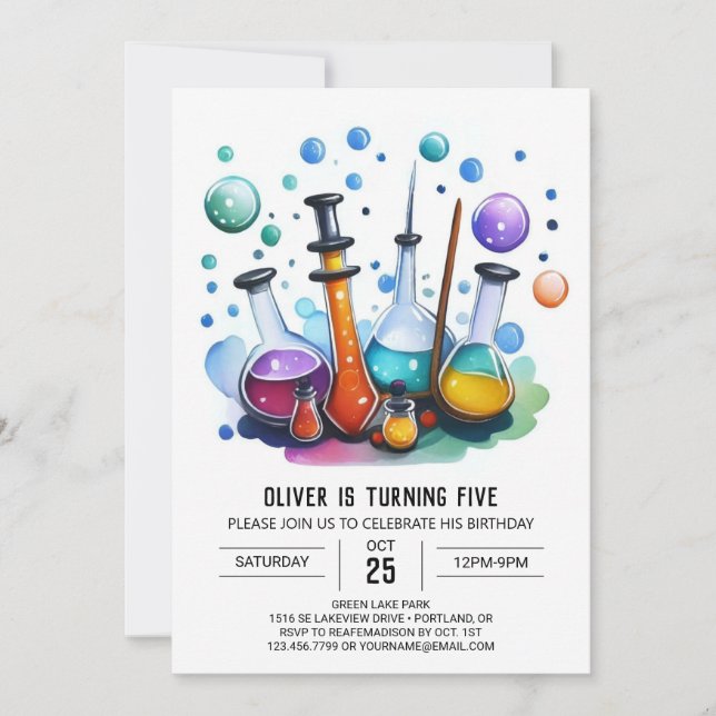 Editable Mystery Gear Scientist zum Geburtstag Einladung (Vorderseite)