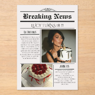 Editable Newspaper Birthday Invitation Template  Acryleinladungen