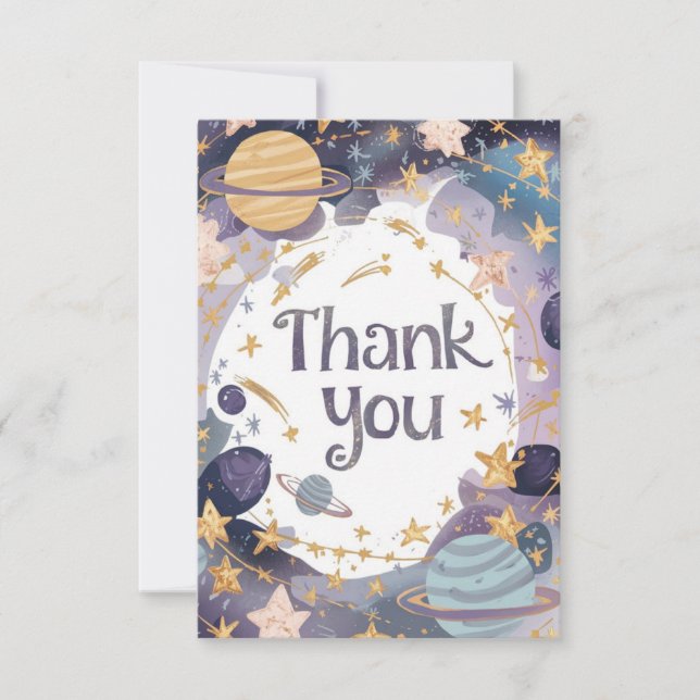 Editable Niedlich Starry Celestial Dankeskarte (Vorderseite)