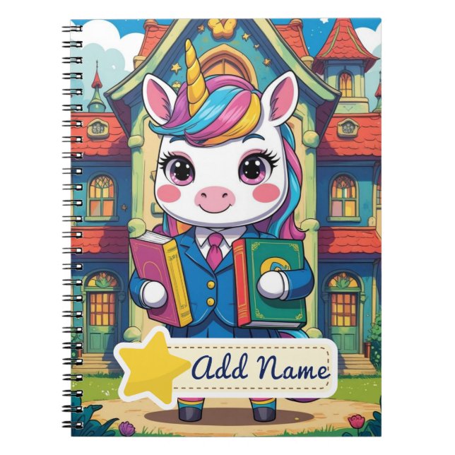 Editable Niedlich Unicorn School Notebook Notizblock (Vorderseite)
