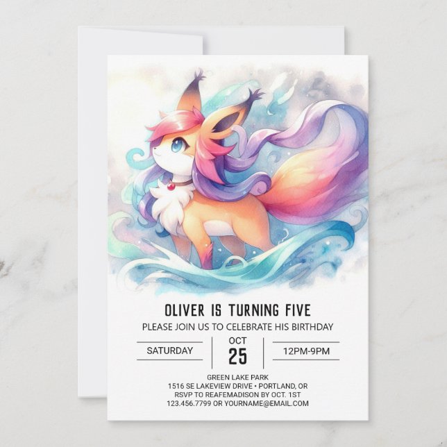 Editable Painted Fox Birthday Einladung (Vorderseite)