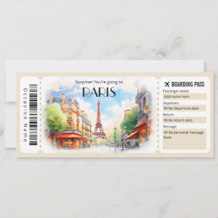 Editable Paris Flugzeug Boarding Pass Ticket Einladung