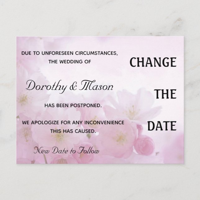 Editable Pastel Pink Rose Petals Hochzeit verzöger Postkarte (Vorderseite)