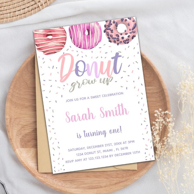 Editable Pastel Sweet Party Einladung (Pink Light Donut Birthday Invitations)
