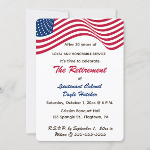 Editable Patriotic USA Flag Militärische Rente Einladung