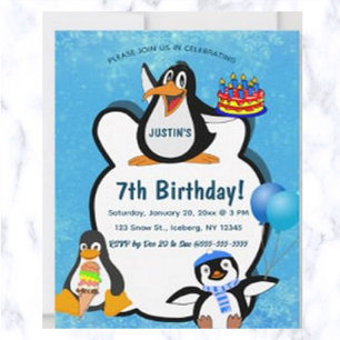 Editable Pinguine in Snow Birthday Einladung