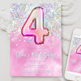 Editable Pink 4th Birthday Einladung Template Gli