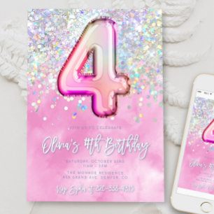 Editable Pink 4th Birthday Einladung Template Gli