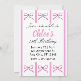 Editable pink bow birthday invite einladung