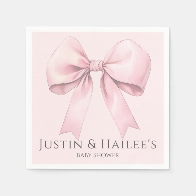 Editable Pink Bow Girl Coquette Babydusche Serviette (Vorderseite)