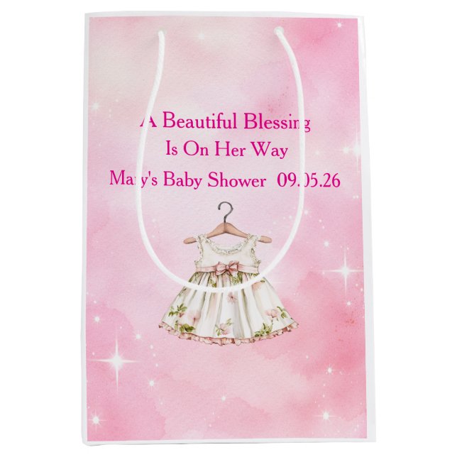Editable Pink Chinoiserie Gift Bags Mittlere Geschenktüte (Vorderseite)