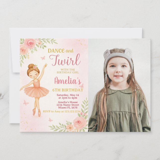 Editable Pink Dance Party Template for Girls Einladung (Vorderseite)