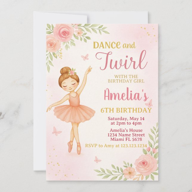 Editable Pink Dance Party Template for Girls Einladung (Vorderseite)