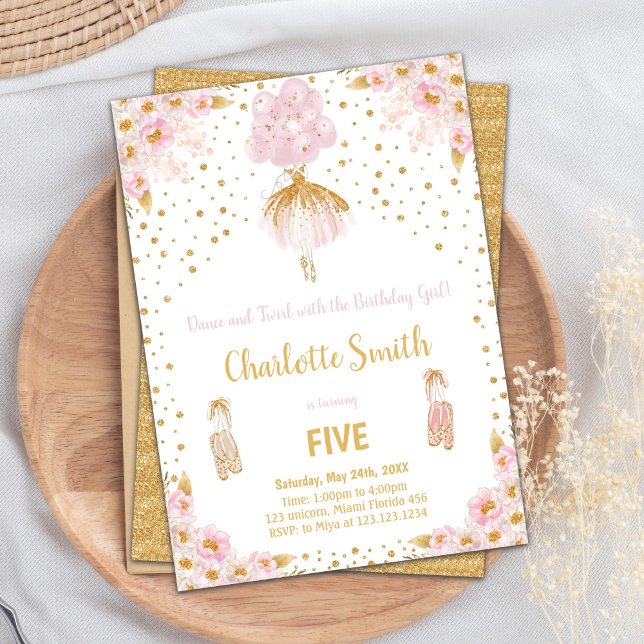 Editable Pink Glitzer Ballerina Birthday Einladung (Pink Glitter Ballerina Birthday Invitations)