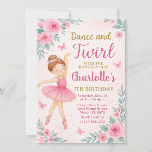 Editable Pink & Gold Dance Party Card for Girls Einladung