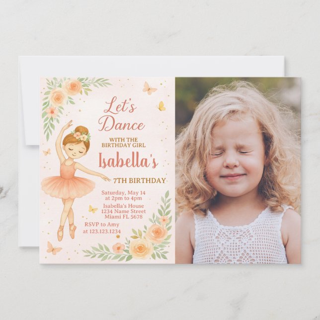 Editable Pink Tutu Party Card for Girls with Foto Einladung (Vorderseite)