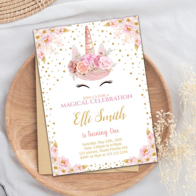 Editable Pink Unicorn Geburtstag Einladung (Unicorn Pink Birthday Invitations)