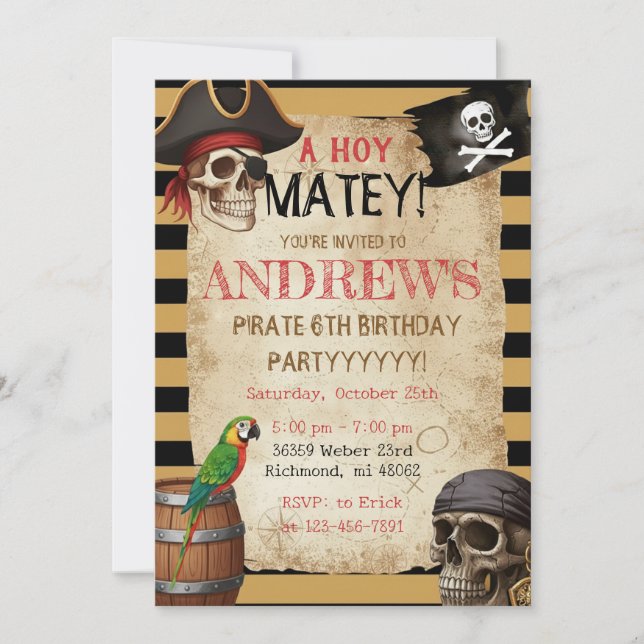 Editable Pirate Party Template Invitation Einladung (Vorderseite)