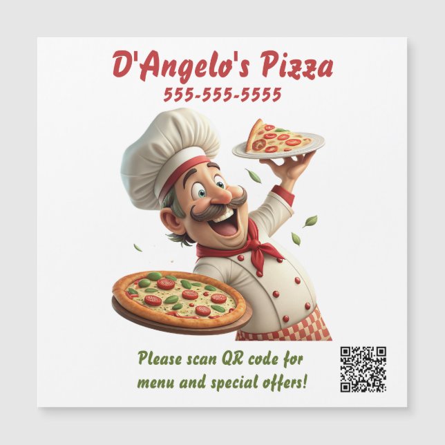 Editable Pizza Restaurant QR Code Magnet (Vorderseite)
