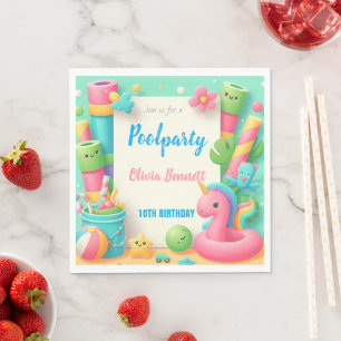 Editable Pool Party Geburtstag Sommerschwimmen Serviette