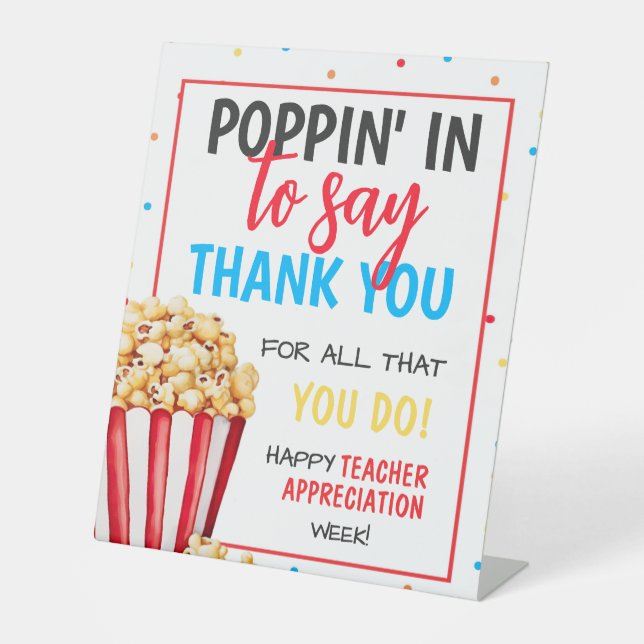 EDITABLE Popcorn Lehrer Bewertung Zeichen, Poppin Sockelschild (Vorderseite)