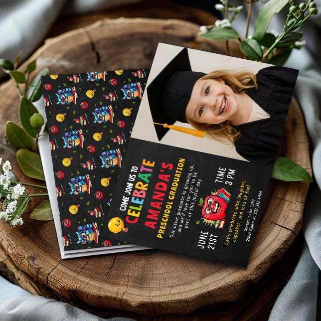 Editable Preschool Graduation Party Girl Einladung (Von Creator hochgeladen)