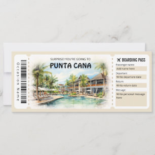 Editable Punta Cana Boarding Pass Flugzeug Ticket Einladung
