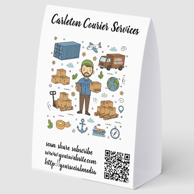 Editable QR Code Courier Services Menu Tischaufsteller (Vorderseite)