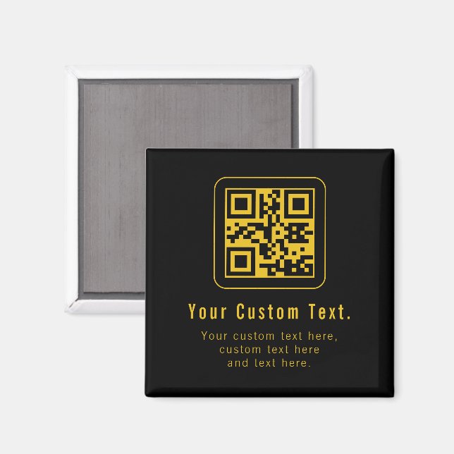 Editable QR Code & Text Template | Black & Gold Magnet (Vorderseite/Rückseite)