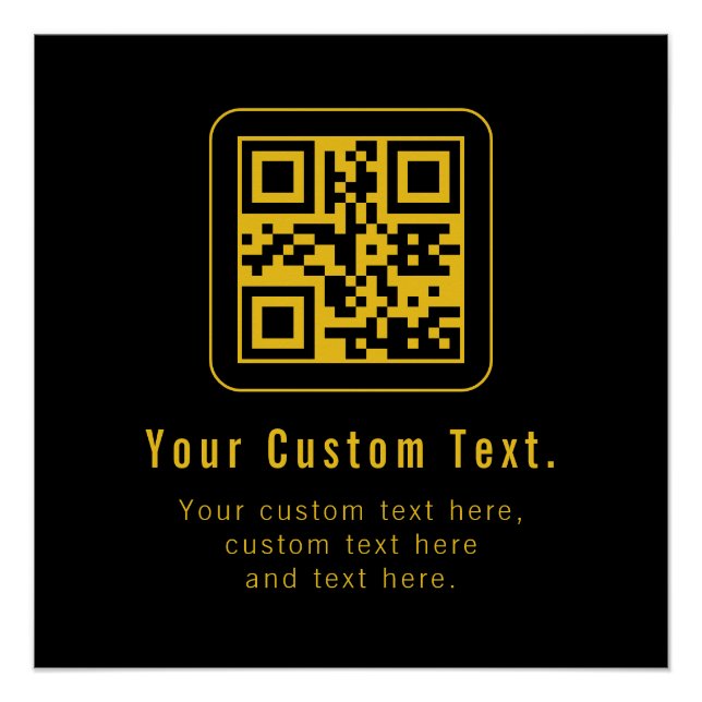Editable QR Code & Text Template | Black & Gold Poster (Vorderseite)