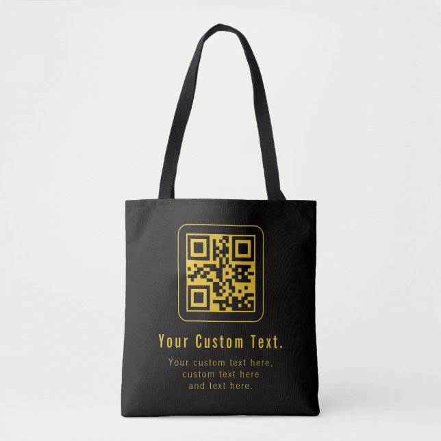Editable QR Code & Text Template | Black & Gold Tasche (Vorderseite)