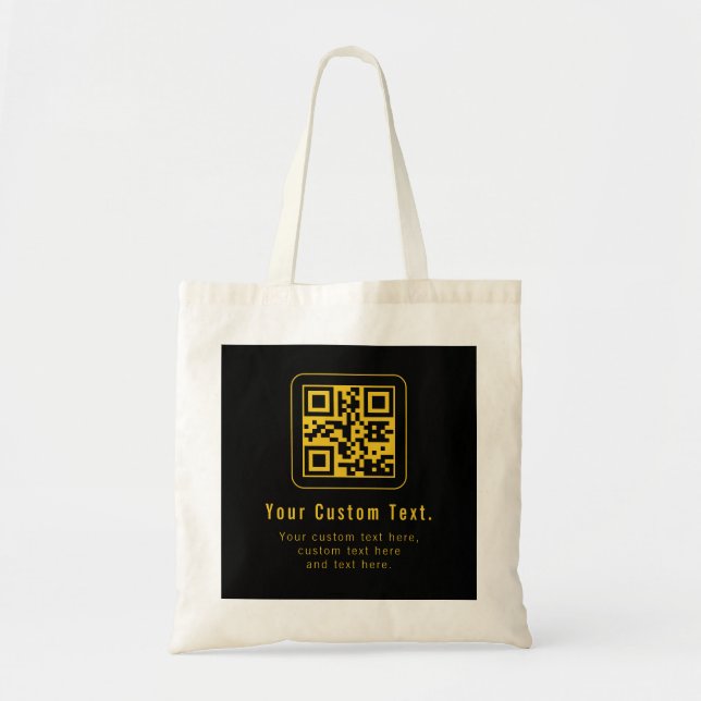 Editable QR Code & Text Template | Black & Gold Tragetasche (Vorne)
