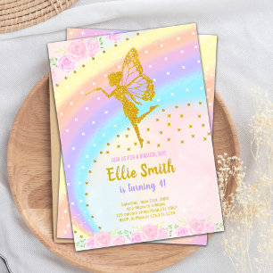 Editable Rainbow Glitzer Fairy Birthday Einladung