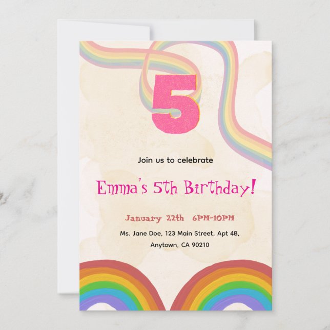 Editable Rainbow Sequin 5th Birthday invitation Einladung (Vorderseite)