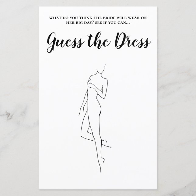 Editable Ratgeber für das Dress Brautparty Game (Vorderseite)