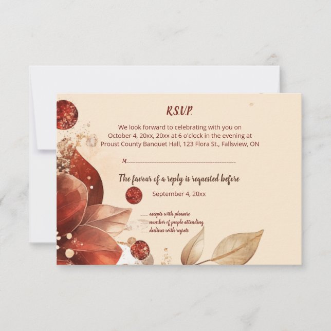 Editable Red Autumn Flowers RSVP Card Karte (Vorderseite)