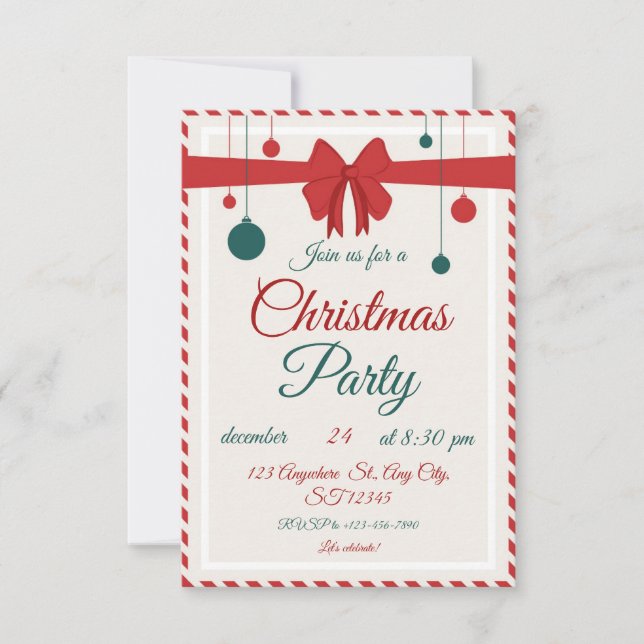 Editable Red Bow Holiday Gathering Invitation  (Devant)