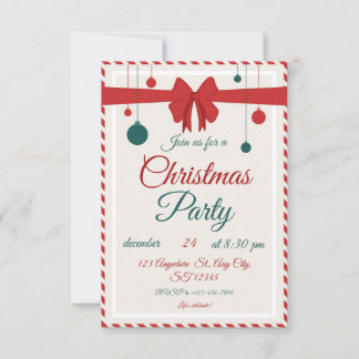 Editable Red Bow Holiday Gathering Invitation  Einladung
