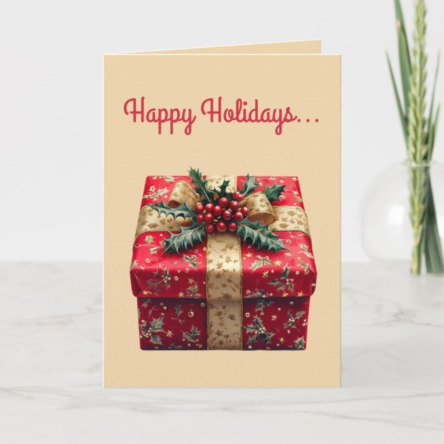 Editable Red Gift and Bow Christmas Karte (Vorderseite)