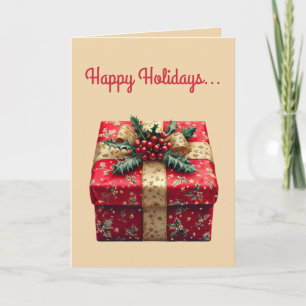 Editable Red Gift and Bow Christmas Karte