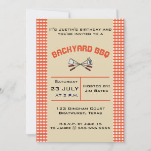 Editable Red Gingham GRILLEN Party Einladung