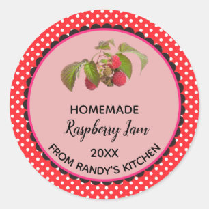 Editable Red Polka Dot Raspberry Jam Label Runder Aufkleber