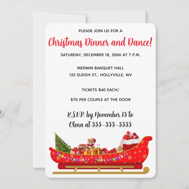 Editable Red Santas Sleigh Christmas Party Einladung (Vorderseite)