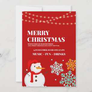 Editable Red Snow Man Weihnachten Party, Weihnacht Einladung