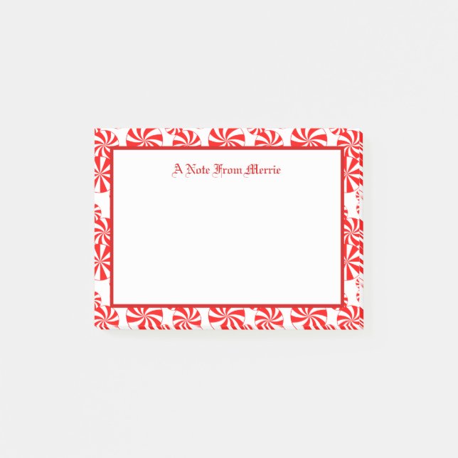 Editable Red White Peppermint Pattern Holiday Post-it Klebezettel (Vorderseite)