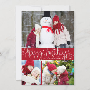 Editable Red & White Script FAPPYS 3 Foto Feiertagskarte