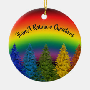 Editable Regenbogen-Weihnachtsbaum Keramik Ornament