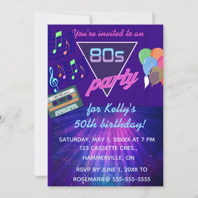 Editable Retro 80er Birthday Party Einladung (Vorderseite)